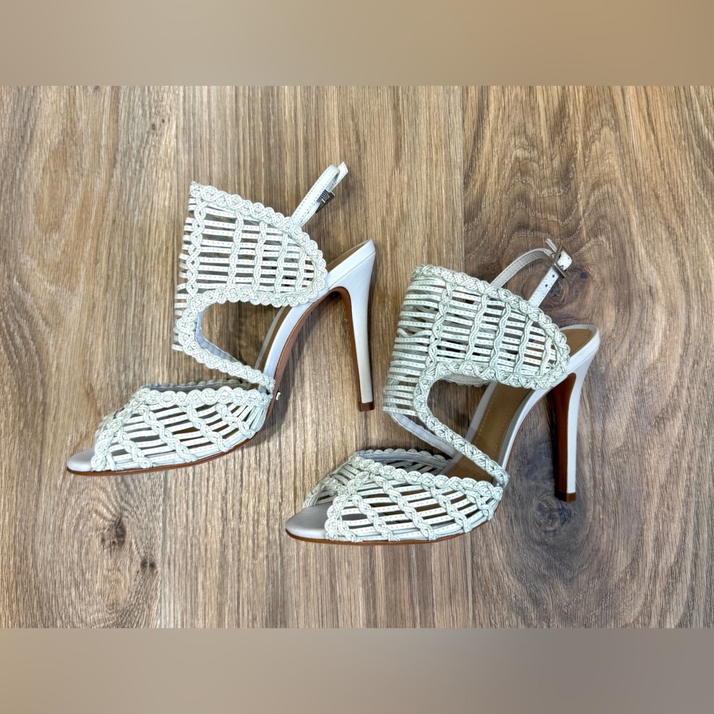 Schutz Thamis Woven Cage Heel Sandals Off White Size 8.5B NWOB - Picture 5 of 8